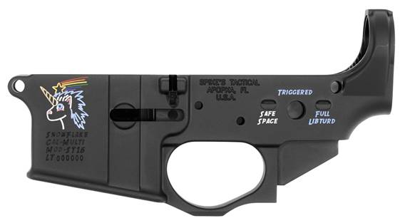 Spikes STLS030CFA Snowflake Stripped Lower Receiver Multi-Caliber 7075-T6 Aluminum Black Anodized with Color Fill for AR-15